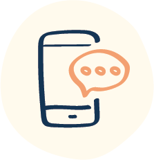Illustrated icon of a mobile phone with a text message bubble