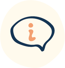 Illustrated icon of the information logo inside a speech bubble