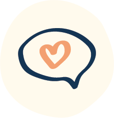 Illustrated icon of a speech bubble with a heart inside indicating supportive speech