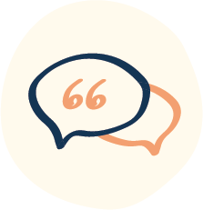 Illustrated icon of two speech bubbles together indicating a conversation between two people