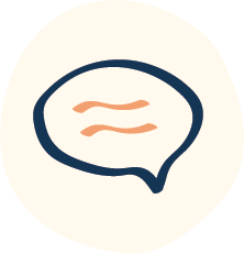 Illustrated icon of a speech bubble with text inside