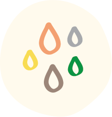 Illustrated icon of a abnormally coloured vaginal discharge in the colours of grey, green, yellow, and brown