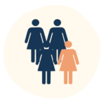 Illustrated icon of 4 women with 1 woman highlighted in a different colour. This is indicating the statistic of 1 in 4 women.