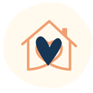Illustrated icon of a home with a heart in the centre