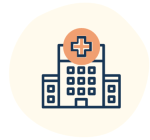 Illustrated icon of a hospital building