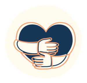 Illustrated icon of arms hugging a heart, demonstrating self-care